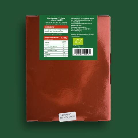 Árvore de Natal Tablete de Chocolate Leite de Coco 47% Cacau BIO 80g