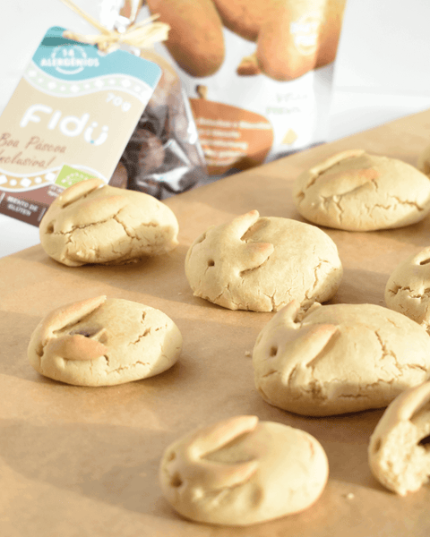 Biscoitos Coelhinhos recheados com Chocolate sem glúten, sem leite e sem ovo