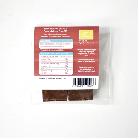 Mini Chocolates 47% de Cacau de Leite Coco BIO 28g Fidu